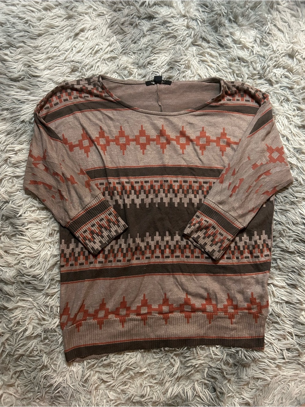 Women's Crewneck Geometric Pattern Sweater in Brown and Rust